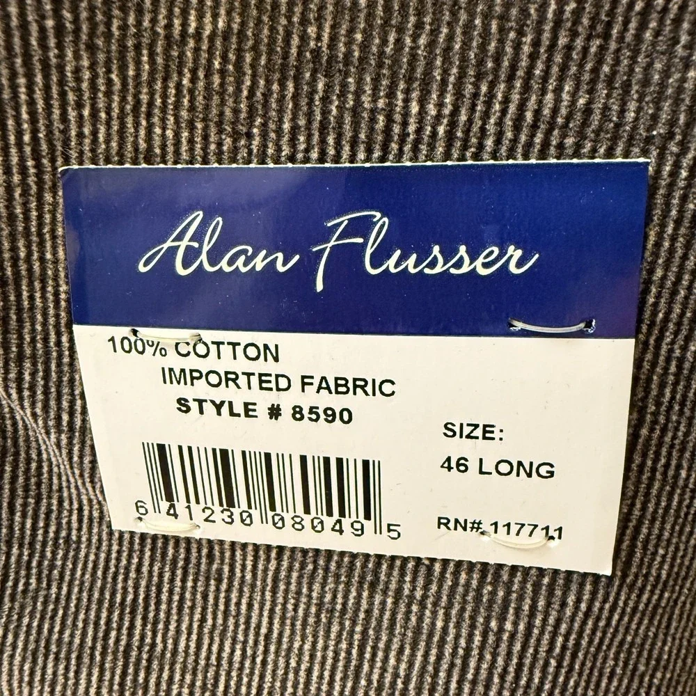 NWT Alan Flusser Men's 46L Brown Corduroy 100% Cotton Blazer Sport Coat Jacket